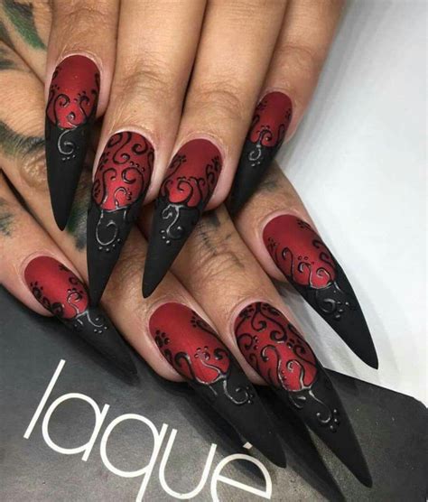 red nails black tips|red nails with black designs.